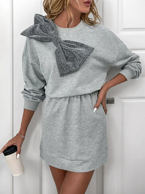 Women's Long Sleeves Crew Neck Sweatshirt Mini Dress