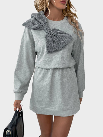 Women's Long Sleeves Crew Neck Sweatshirt Mini Dress