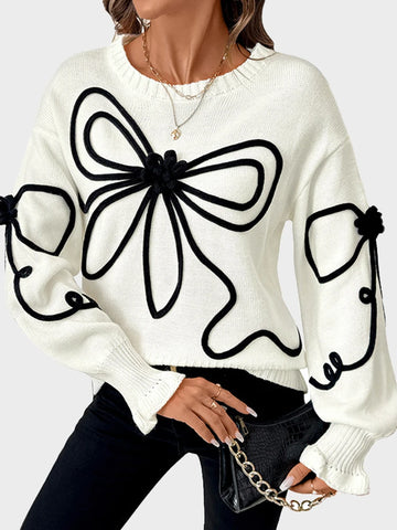 Womens Knitted Pullover Bow Sweater