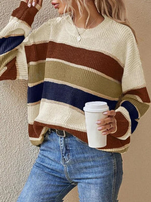 Classic Striped Long Sleeve Crewneck Sweater