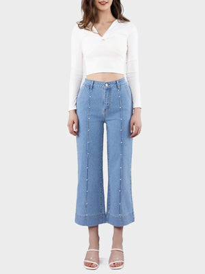 Womens High Waisted Cropped Straight Leg Jeans