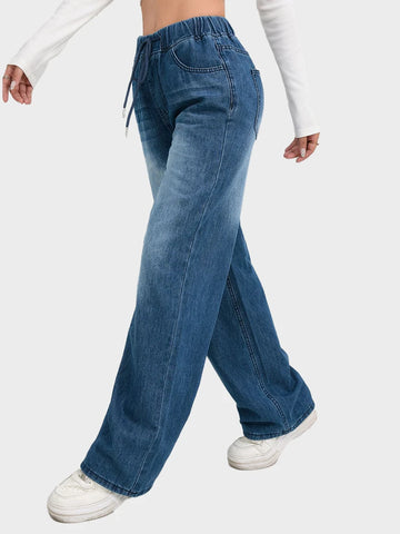 Women's Drawstring Wide Leg Jeans