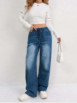 Women's Drawstring Wide Leg Jeans