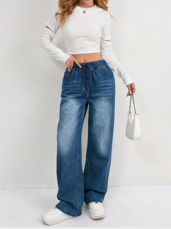 Women's Drawstring Wide Leg Jeans