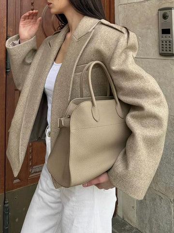 Women’s Wool Blend Peaked Lapel Coat with Epaulets