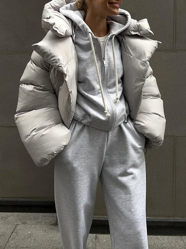Womens Warm Hooded Bubble Puffer Jacket