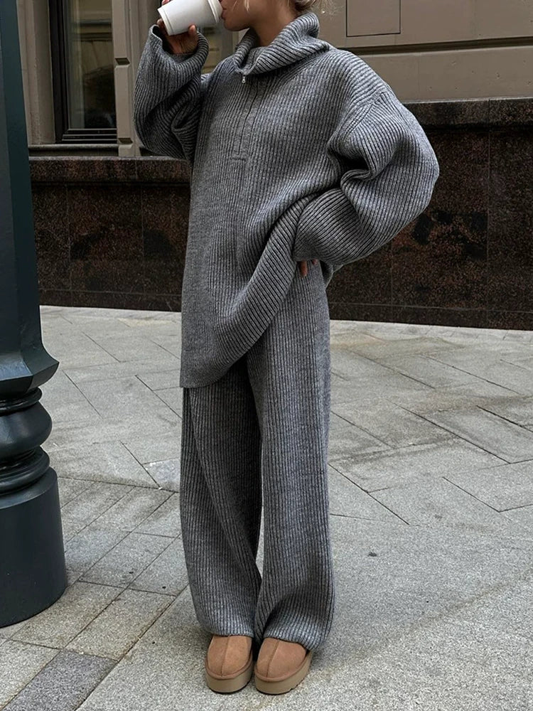 Half-Zip Knit Sweater Coordinated Set