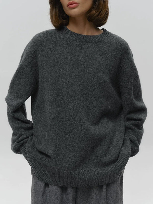 Women‘s Solid Color Round Neck Knit Sweater