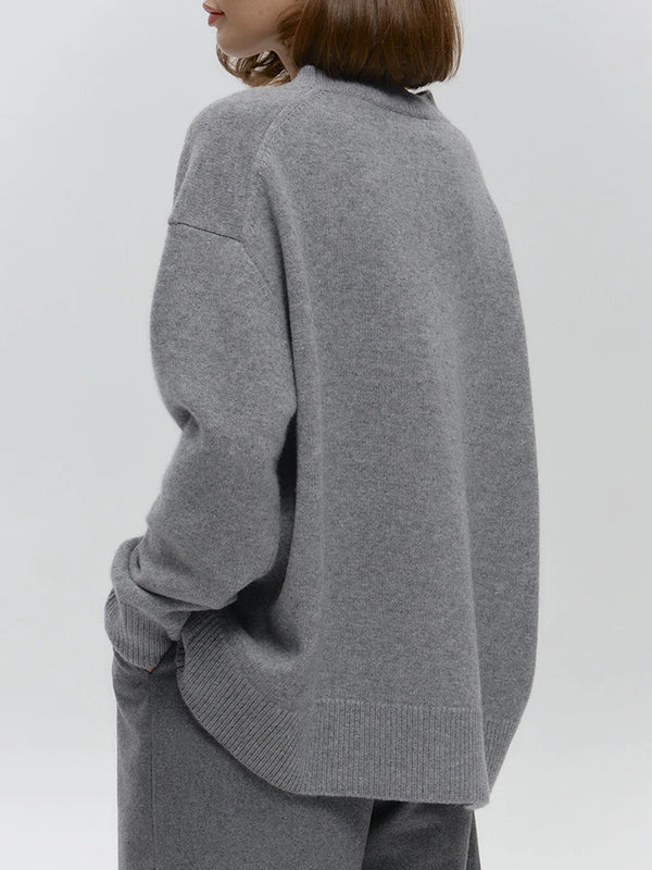 Women‘s Solid Color Round Neck Knit Sweater