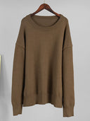 Women‘s Solid Color Round Neck Knit Sweater