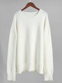 Women‘s Solid Color Round Neck Knit Sweater