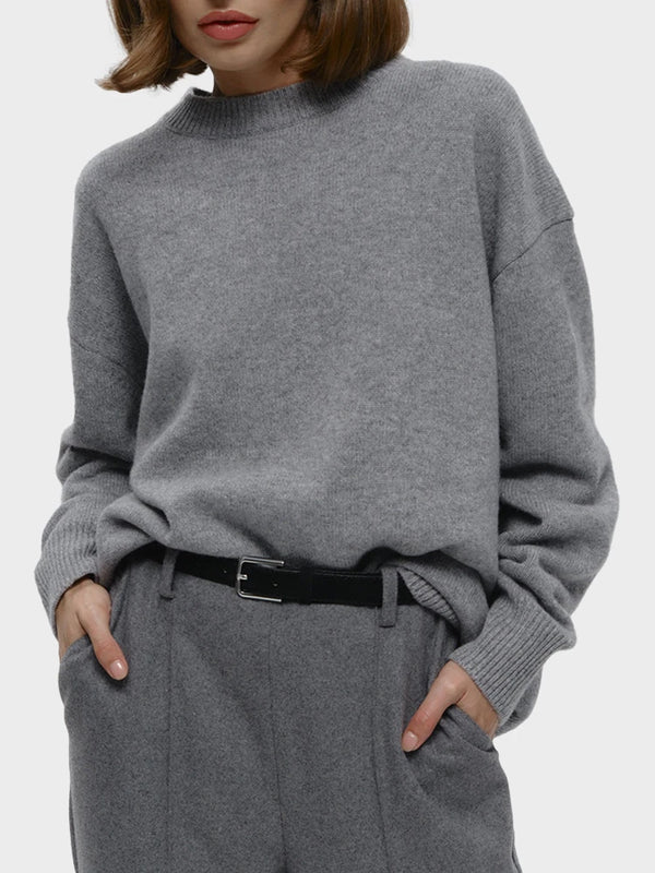 Women‘s Solid Color Round Neck Knit Sweater