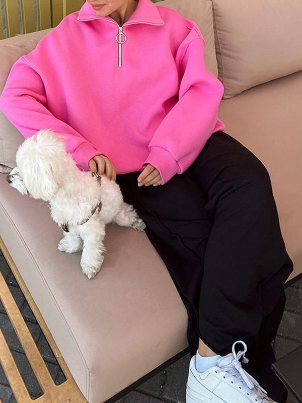 Women's Trendy Oversized Zip-Up Collared Sweatshirt