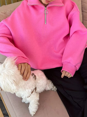 Women's Trendy Oversized Zip-Up Collared Sweatshirt