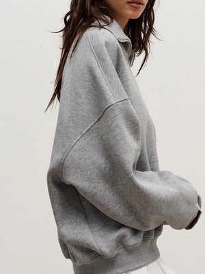 Women's Trendy Oversized Zip-Up Collared Sweatshirt