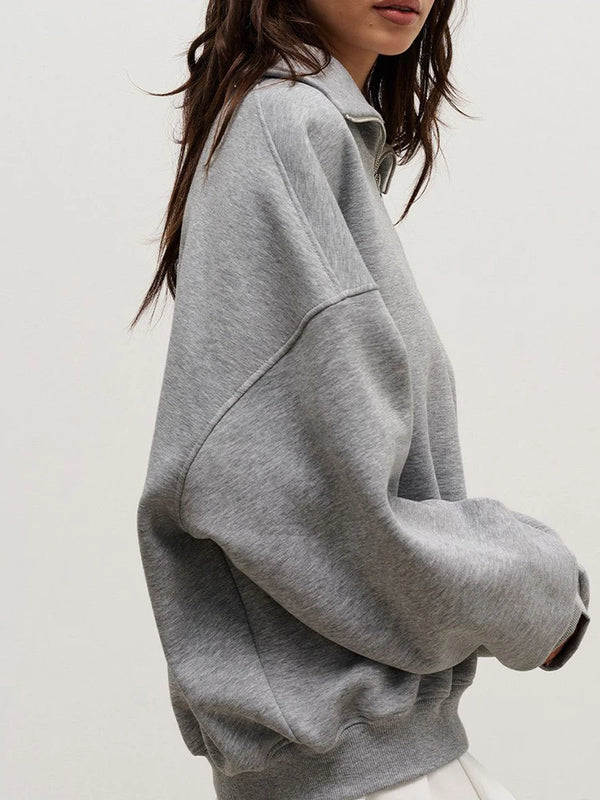 Women's Trendy Oversized Zip-Up Collared Sweatshirt