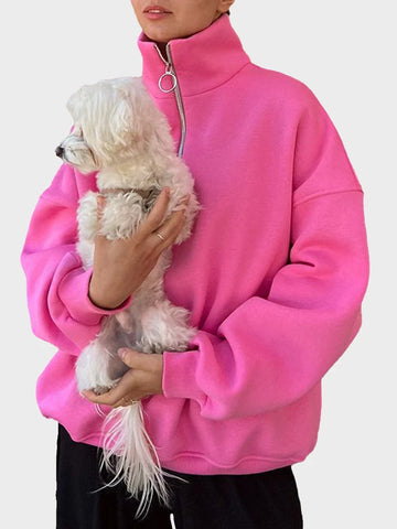 Women's Trendy Oversized Zip-Up Collared Sweatshirt