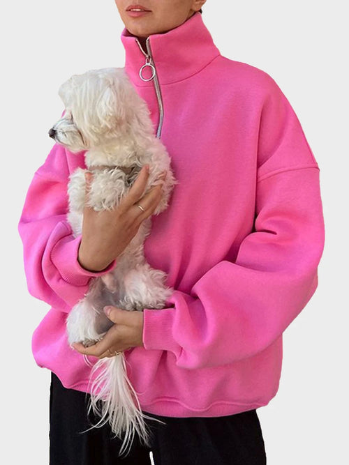 Women's Trendy Oversized Zip-Up Collared Sweatshirt