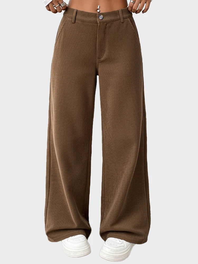 Womens Corduroy Pants Wide Leg High Waist Loose Trousers with Pockets