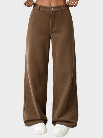 Womens Corduroy Pants Wide Leg High Waist Loose Trousers with Pockets