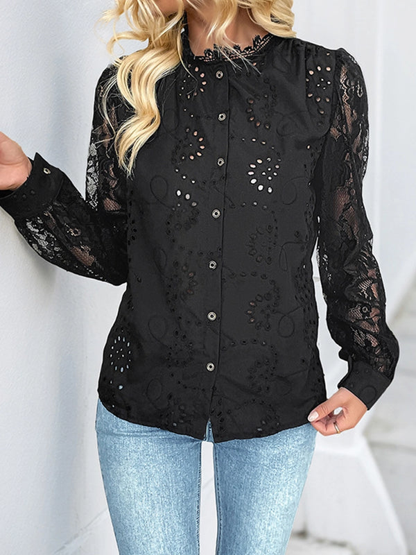 Womens Lace Tops Sheer Long Sleeve Blouses