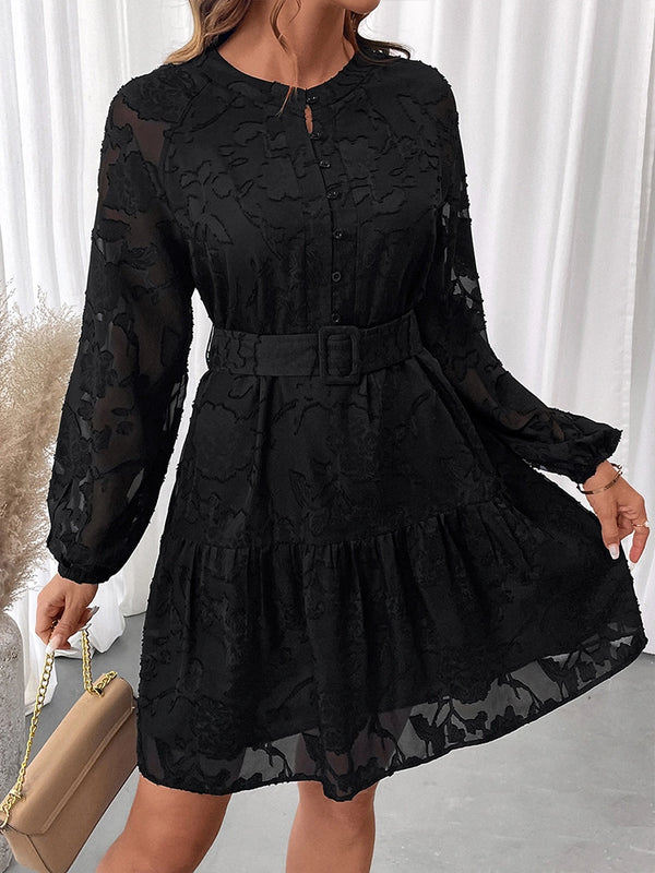 Women's Floral Jacquard Mesh Gothic Dress