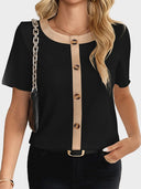 Women's Contrast Trim Ribbed Knit Tops