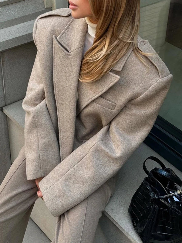Women’s Wool Blend Peaked Lapel Coat with Epaulets