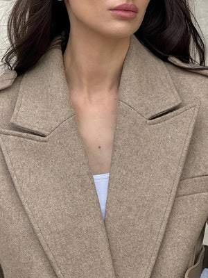 Women’s Wool Blend Peaked Lapel Coat with Epaulets