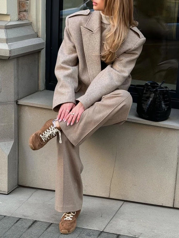 Women’s Wool Blend Peaked Lapel Coat with Epaulets