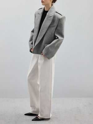 Women’s Wool Blend Peaked Lapel Coat with Epaulets