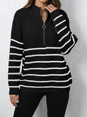 Women's Quarter Zip Striped Oversized Sweater 2025 Mock Turtleneck Fall Fashion Outfit