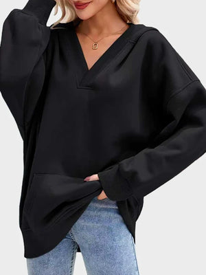 Women's Oversized Hoodies V Neck Pullover  Sweatshirt with Pocket
