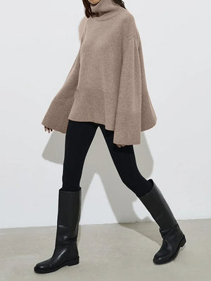 Women's Oversized Turtleneck Batwing Sleeve Casual Loose Knit Pullover Sweater
