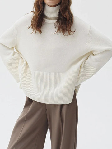 Women's Oversized Turtleneck Batwing Sleeve Casual Loose Knit Pullover Sweater