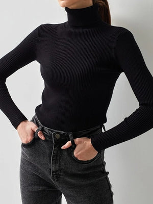 Women's Ribbed Turtleneck Sweater Long Sleeve