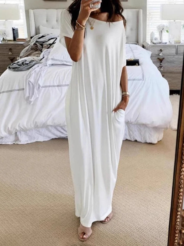 Women's Solid Color Batwing Sleeve Lounge Dress