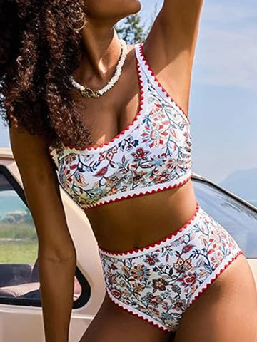 Women's  Floral Print Whip Stitch 2 Piece Swimsuits