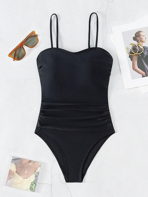 Women Swimsuit One Piece Bathing Suit Square Neck Cutout Back Tummy Control with Adjustable Spaghetti Straps