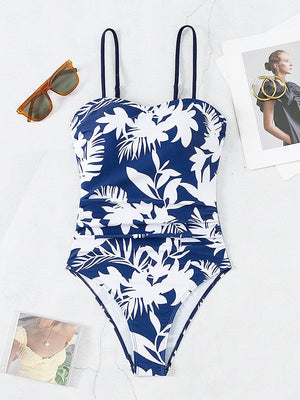 Women Swimsuit One Piece Bathing Suit Square Neck Cutout Back Tummy Control with Adjustable Spaghetti Straps