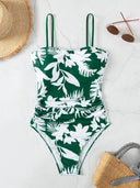 Women Swimsuit One Piece Bathing Suit Square Neck Cutout Back Tummy Control with Adjustable Spaghetti Straps