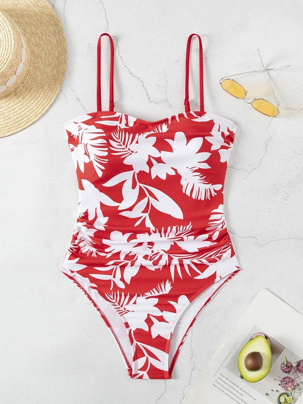 Women Swimsuit One Piece Bathing Suit Square Neck Cutout Back Tummy Control with Adjustable Spaghetti Straps