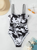 Women Swimsuit One Piece Bathing Suit Square Neck Cutout Back Tummy Control with Adjustable Spaghetti Straps