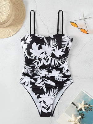 Women Swimsuit One Piece Bathing Suit Square Neck Cutout Back Tummy Control with Adjustable Spaghetti Straps