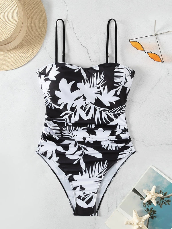 Women Swimsuit One Piece Bathing Suit Square Neck Cutout Back Tummy Control with Adjustable Spaghetti Straps