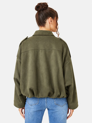 Women's Vintage Collared Zip Up Jacket Oversized Casual Outerwear