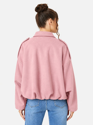 Women's Vintage Collared Zip Up Jacket Oversized Casual Outerwear