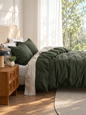 3-Piece 100% Cotton Waffle Duvet Cover Set – Breathable Comfort, All-Season Use