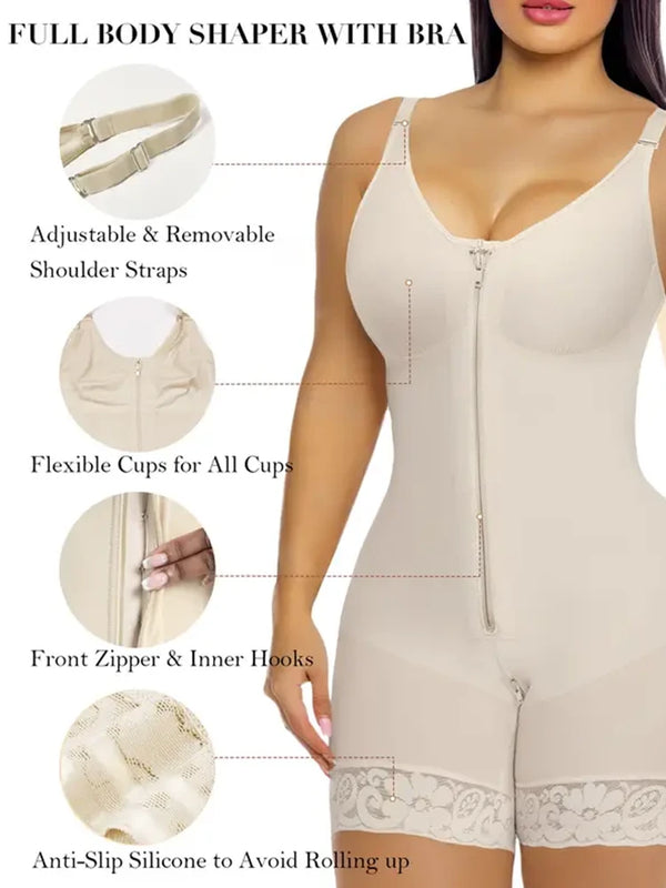 Women’s Colombianas Shapewear – Tummy Control, Butt Lifter, Zipper Crotch, Detachable Straps