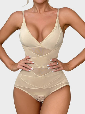 Shapewear Bodysuit for Women Tummy Control Body Shaper V-Neck Cami Bodysuit with Built in Bra